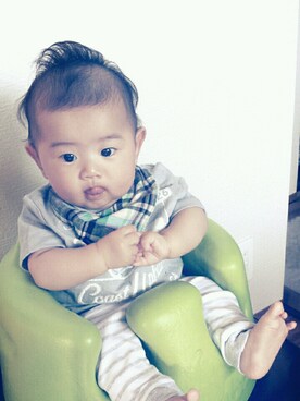 「アイテム（ママ＆ベビー、グリーン系）」を使った、satiさん（キッズ・60cm）の春コーディネート