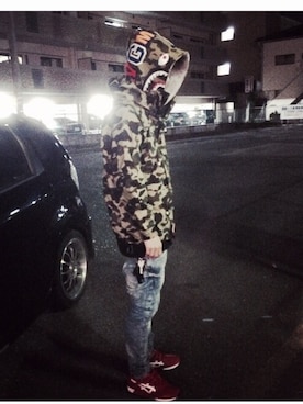 「Bape」｜「アイテム（マウンテンパーカー）」を使った、takenobuさん（メンズ・176cm）の秋コーディネート