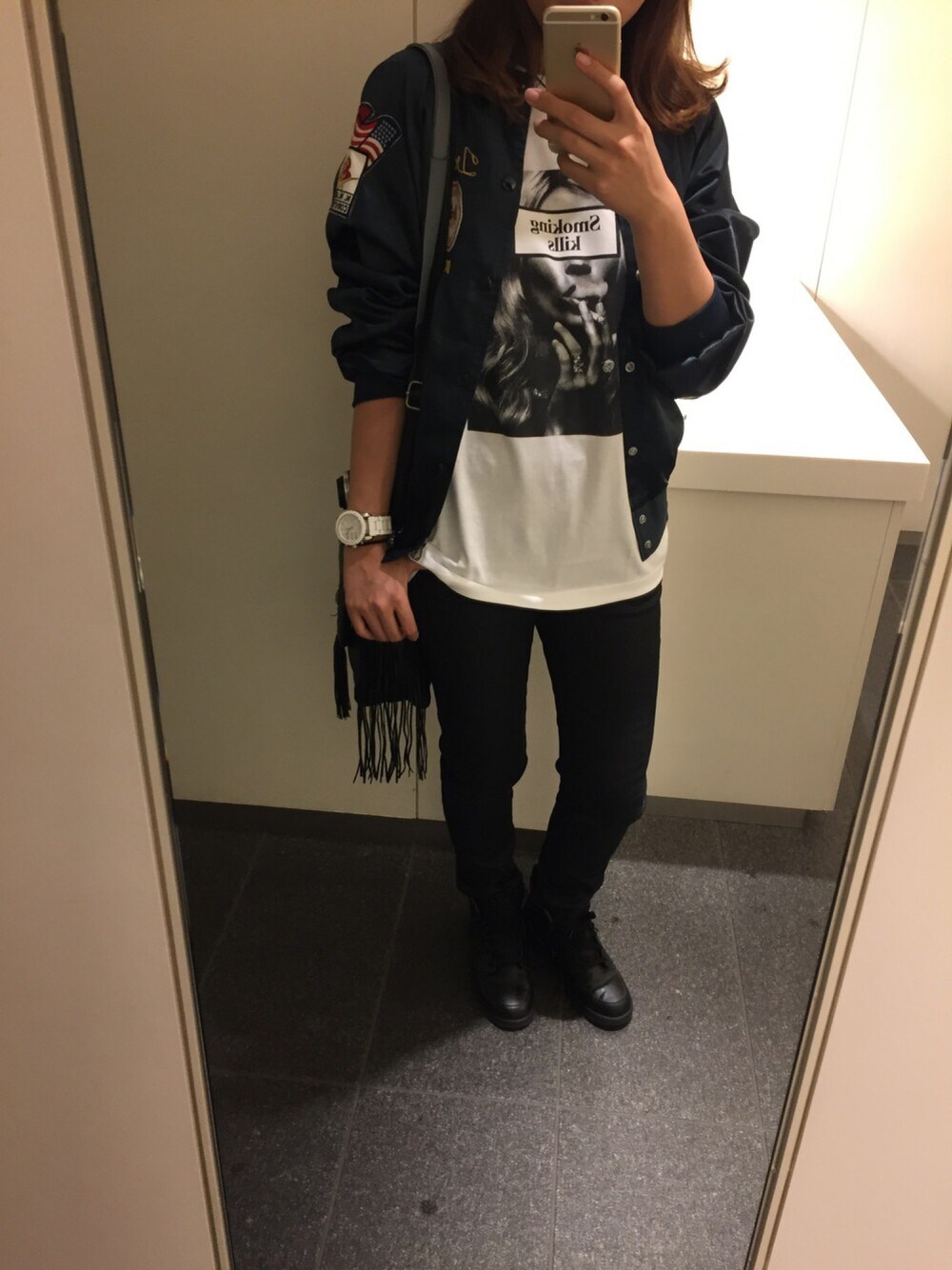 「パンツスタイル、モノトーンコーデ、古着、FR2、Diesel」｜「FR2のアイテム（Tシャツ/カットソー、ホワイト系）」を使った、yuutさん（レディース・165cm）の秋コーディネートの1枚目の写真