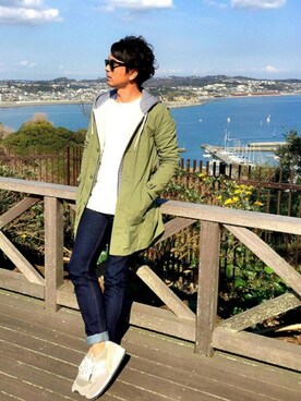 「SHIPS JET BLUE（シップスジェットブルー）のアイテム（ステンカラーコート）」を使った、TAさん（メンズ・174cm）の春コーディネート