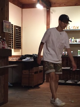 「COOPERS TOWN（クーパーズタウン）のアイテム（帽子）」を使った、セキセイインコさん（メンズ・173cm）の夏コーディネート