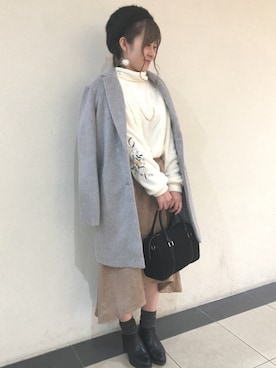 「AS KNOW AS PINKY（アズノゥアズピンキー）のアイテム（チェスターコート）」を使った、Rioさん（レディース・157cm）の秋コーディネート