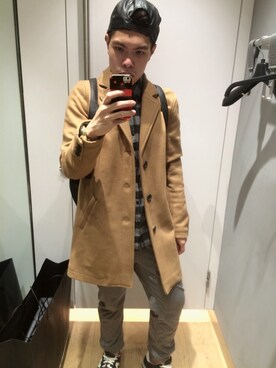 「TOPMAN（トップマン）のアイテム（チェスターコート）」を使った、Jimmyさん（メンズ・174cm）の秋コーディネート