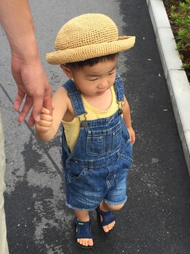 「アイテム（サロペット/オーバーオール、ブルー系）」を使った、yukichiさん（キッズ・90cm）の夏コーディネート