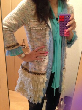 「BARNEYS NEWYORK（バーニーズニューヨーク）のアイテム（ノーカラージャケット、ピンク系）」を使った、naonさん（レディース・164cm）の秋コーディネート