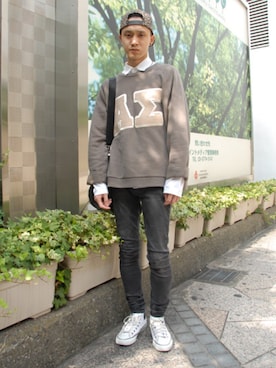 「Acne Studios（アクネストゥディオズ）のアイテム（スウェット、ベージュ系）」を使った、yocelotさん（メンズ）の春コーディネート