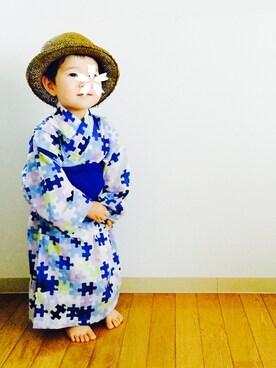 「西松屋」｜「アイテム（浴衣）」を使った、YUMIさん（キッズ・90cm）の夏コーディネート