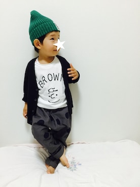 「黒カーディガン」｜YUMIさん（キッズ・90cm）の秋コーディネート