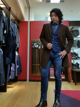 メンズビギ　甲府山交百貨店｜nishi使用「MEN'S BIGI（ビジネスシャツ（ワイシャツ）/シャンブレーチェック）」的時尚穿搭