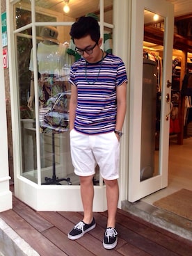 「BEAMS PLUS（ビームスプラス）のアイテム（Tシャツ/カットソー）」を使った、Frankさん（メンズ・171cm）の夏コーディネート