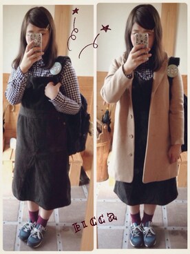 「缶バッジ」｜「アイテム（その他アウター）」を使った、piccaさん（レディース・165cm）の冬コーディネート