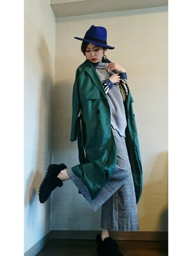 「グレーコーデ」｜「アイテム（トレンチコート）」を使った、Sayuri 一縷のさん（レディース・157cm）の冬コーディネート