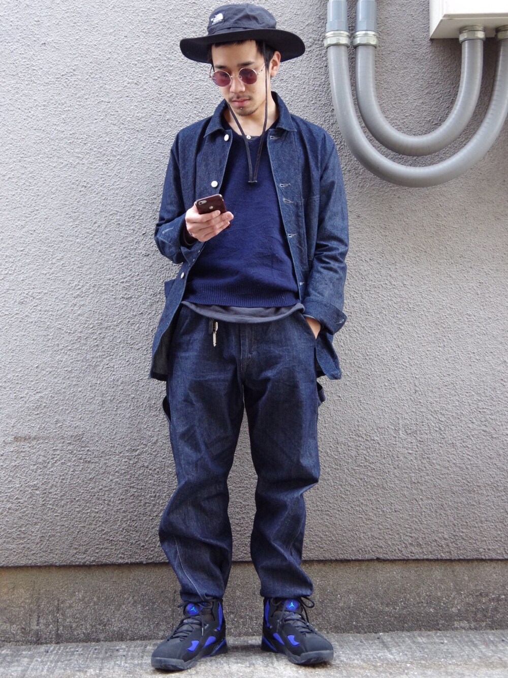 「THE NORTH FACE、Nepco、Polo Ralph Lauren、MERZ.B schwannen、NIKE、AIR JORDAN」｜「THE NORTH FACEの【THE NORTH FACE】Horizon　Hat（ハット、ブラック系）」を使った、高橋 柊さん（メンズ・172cm）の春コーディネートの1枚目の写真