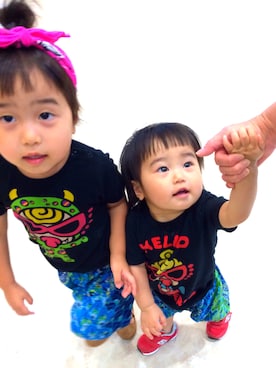 「アイテム（ロンパース、ブラック系）」を使った、you&meさん（キッズ・70cm）の夏コーディネート