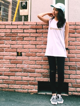 「ANDSUNS（アンドサンズ）のアイテム（キャップ）」を使った、Sawakoさん（レディース・157cm）の夏コーディネート