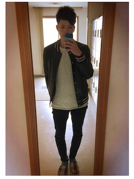 「HARE」｜「アイテム（スタジャン）」を使った、おこめさん（メンズ・170cm）の春コーディネート