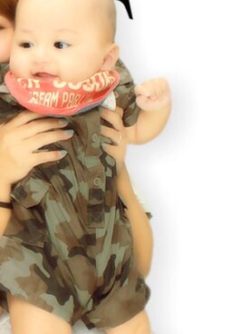 「アイテム（ママ＆ベビー、グリーン系）」を使った、やまだ兄弟さん（キッズ・70cm）の秋コーディネート