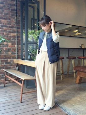 「NOMBRE IMPAIR（ノンブルアンペール）のアイテム（ダウンベスト）」を使った、tuu.さん（レディース・150cm）の秋コーディネート