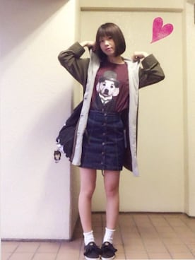 「ショート丈トップス」｜「アイテム（モッズコート）」を使った、Sioriさん（レディース・164cm）の秋コーディネート