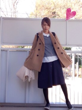 「ニットベスト」｜「アイテム（ピーコート）」を使った、Sioriさん（レディース・164cm）の冬コーディネート