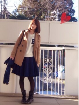 「Heather（ヘザー）のアイテム（ピーコート）」を使った、Sioriさん（レディース・164cm）の冬コーディネート
