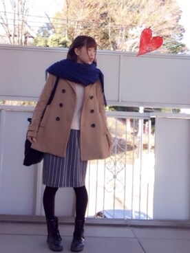 「Heather（ヘザー）のアイテム（ピーコート）」を使った、Sioriさん（レディース・164cm）の冬コーディネート