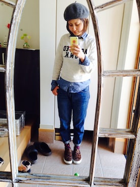 「SERO（セロ）のアイテム（シャツ/ブラウス）」を使った、u_pyonさん（レディース・156cm）の冬コーディネート