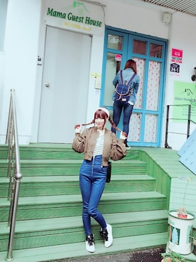 「snidel」｜「アイテム（ブルゾン）」を使った、しほみさん（レディース・164cm）の春コーディネート