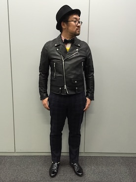 「united arrows」｜「アイテム（ライダースジャケット）」を使った、しん83さん（メンズ・173cm）の冬コーディネート