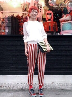 「MICROWAVEのアイテム（スウェット、ホワイト系）」を使った、nogさん（レディース・167cm）の春コーディネート