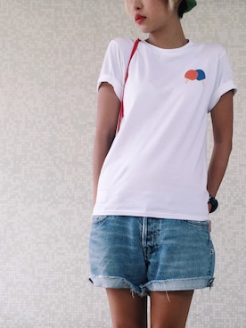 「Mosorsisiのアイテム（Tシャツ/カットソー、ホワイト系）」を使った、nogさん（レディース・167cm）の夏コーディネート
