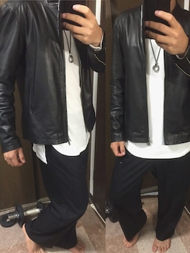 「RAGEBLUE（レイジブルー）の＜トレンドのロング丈＞ワッフルロングカットソー/733404（Tシャツ/カットソー）」を使った、マーシーさん（メンズ・176cm）の秋コーディネート