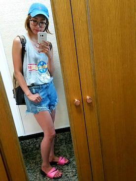 「スリッパ」｜「アイテム（キャップ）」を使った、sugarさん（レディース・164cm）の夏コーディネート