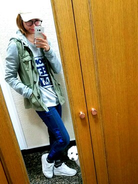 「Abercrombie&Fitch（アバークロンビーアンドフィッチ）のアイテム（ミリタリージャケット）」を使った、sugarさん（レディース・164cm）の秋コーディネート