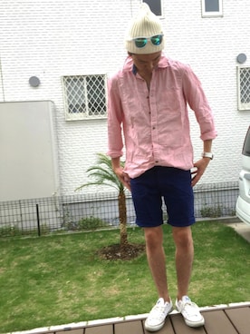 「SEVENDAYS=SUNDAY（セブンデイズサンデイ）のアイテム（ニットキャップ/ビーニー）」を使った、u-jさん（メンズ・180cm）の春コーディネート
