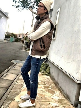 「アイテム（ダウンベスト、その他）」を使った、u-jさん（メンズ・180cm）の秋コーディネート