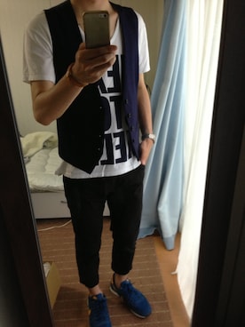 「STUDIOUS（ステュディオス）のSTUDIOUS T/Rジレ（ベスト、ブルー系）」を使った、たっきさん（メンズ・175cm）の夏コーディネート