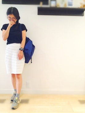 「STEVIEのアイテム」を使った、momoさん（レディース・157cm）の夏コーディネート