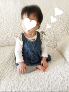 「アイテム（ママ＆ベビー、グリーン系）」を使った、Tomokoさん（キッズ・70cm）の秋コーディネート