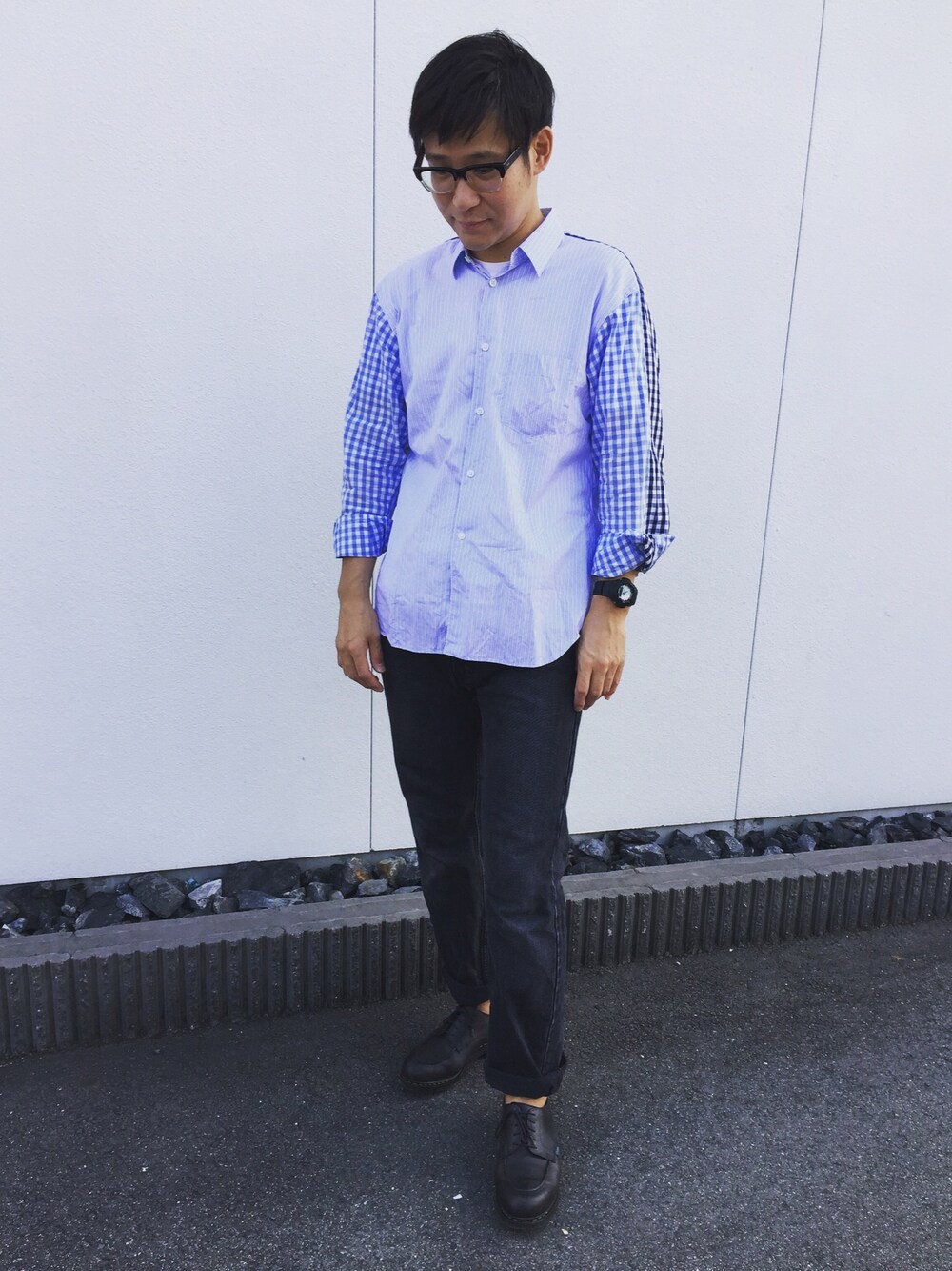 「秋コーデ」｜「COMME des GARCONS SHIRTのアイテム（シャツ/ブラウス、ブルー系）」を使った、K3N5K3さん（メンズ・175cm）の秋コーディネートの1枚目の写真