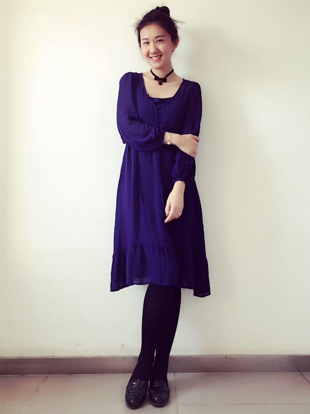 「asosのアイテム（ワンピース、ブルー系）」を使った、yoyoさん（レディース・170cm）の冬コーディネートの1枚目の写真