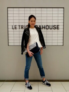 「Rouge vif（ルージュヴィフ）のアイテム（ライダースジャケット）」を使った、mittanさん（レディース・166cm）の春コーディネート
