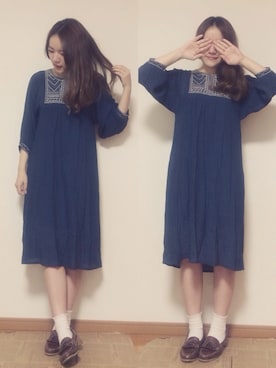 「ジャパンブルー」｜「アイテム（ワンピース/ドレス）」を使った、かほこ。さん（レディース・161cm）の夏コーディネート