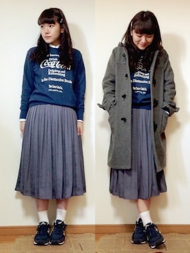 「ロング丈ダッフル」｜「アイテム（スウェット）」を使った、かほこ。さん（レディース・161cm）の冬コーディネート