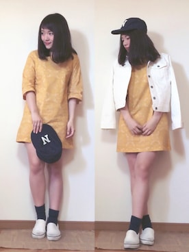 「春ワンピ」｜「アイテム（デニムジャケット）」を使った、かほこ。さん（レディース・161cm）の春コーディネート