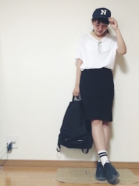 「DHOLIC（ディーホリック）のアイテム（その他シューズ）」を使った、かほこ。さん（レディース・161cm）の夏コーディネート