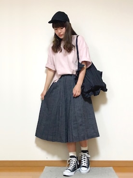 「フリルトート」｜「アイテム（帽子）」を使った、かほこ。さん（レディース・161cm）の春コーディネート