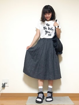 「ボーダーソックス」｜「アイテム（サンダル）」を使った、かほこ。さん（レディース・161cm）の夏コーディネート