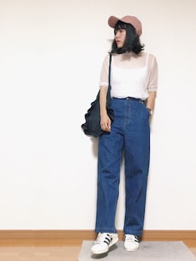 「フリルトート」｜「アイテム（帽子）」を使った、かほこ。さん（レディース・161cm）の夏コーディネート