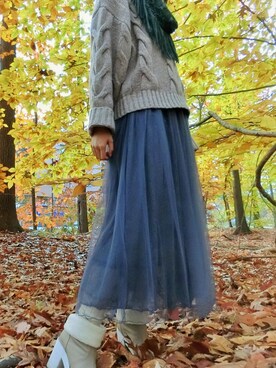 「Supreme.La.La.（シュープリームララ）のアイテム（ブーツ）」を使った、Lu Yangさん（レディース・163cm）の秋コーディネート